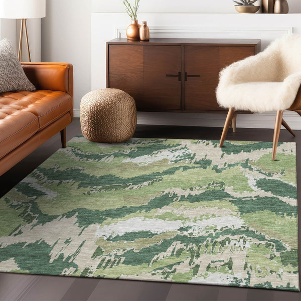 Homeroots 3' Stylish Beige Brown And Ivory Abstract Washable Area Rug For Indoor And Outdoor Spaces 5' X 8' Polyester 590173