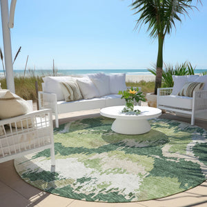 Homeroots 3' Stylish Beige Brown And Ivory Abstract Washable Area Rug For Indoor And Outdoor Spaces 8' Round Polyester 590174