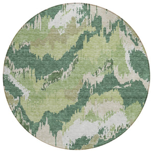 HomeRoots 5' Modern Abstract Washable Area Rug in Green, Ivory & Beige for Indoor/Outdoor Durability & Style 8' Round 590174