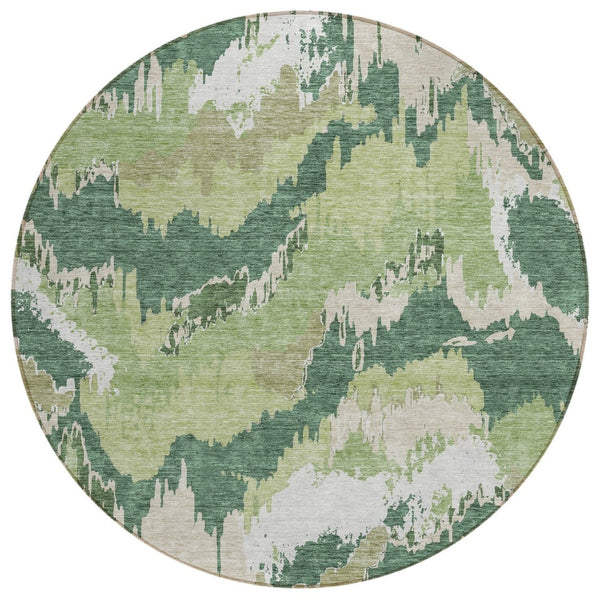 HomeRoots 5' Modern Abstract Washable Area Rug in Green, Ivory & Beige for Indoor/Outdoor Durability & Style 8' Round 590174