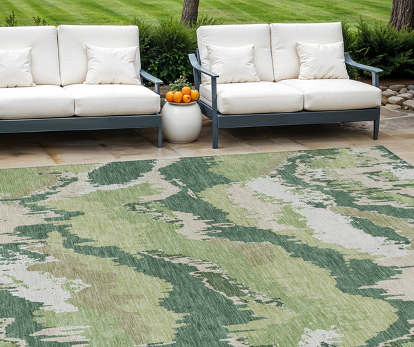 Homeroots 3' Stylish Beige Brown And Ivory Abstract Washable Area Rug For Indoor And Outdoor Spaces 8' X 10' Polyester 590175