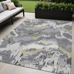 Homeroots 3' Stylish Beige Brown And Ivory Abstract Washable Area Rug For Indoor And Outdoor Spaces 5' X 8' Polyester 590179