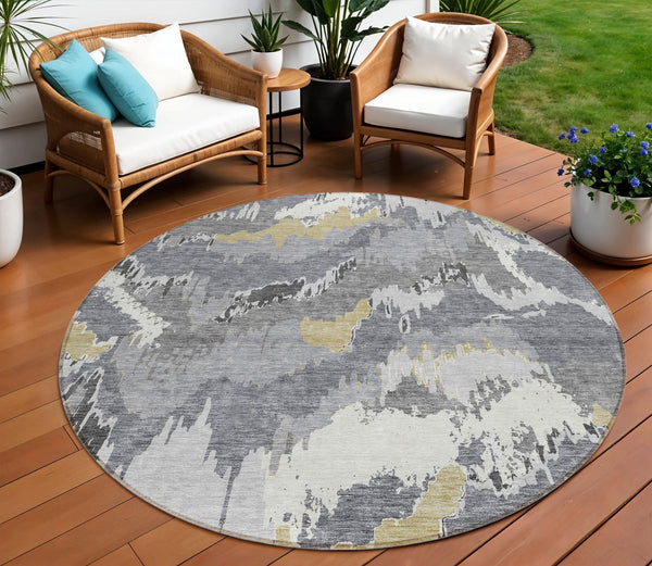 Homeroots 3' Stylish Beige Brown And Ivory Abstract Washable Area Rug For Indoor And Outdoor Spaces 8' Round Polyester 590180