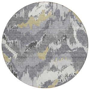 HomeRoots 5' Abstract Gray Silver Charcoal Area Rug - Stylish, Washable, Indoor/Outdoor, Low Maintenance Design 8' Round 590180