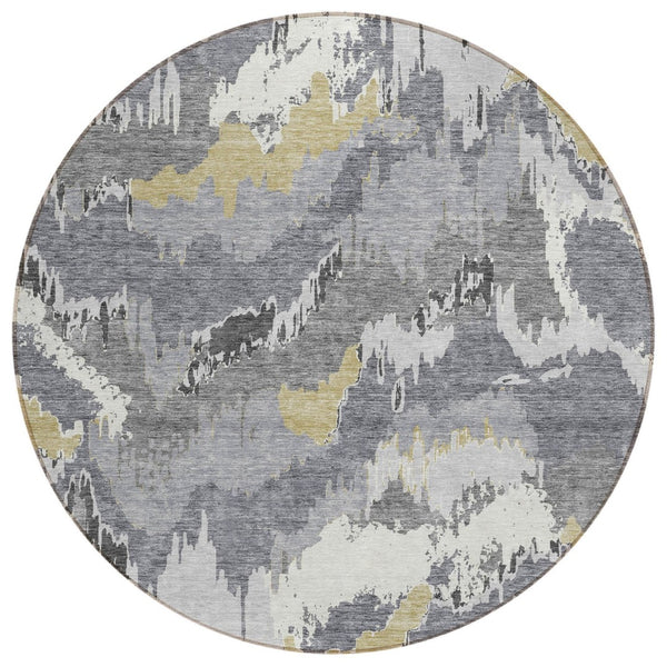 HomeRoots 5' Abstract Gray Silver Charcoal Area Rug - Stylish, Washable, Indoor/Outdoor, Low Maintenance Design 8' Round 590180