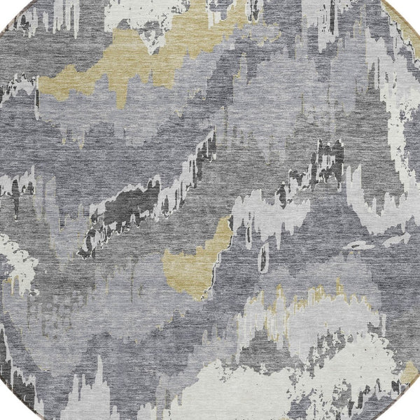 Homeroots 3' Stylish Beige Brown And Ivory Abstract Washable Area Rug For Indoor And Outdoor Spaces 8' Round Polyester 590180