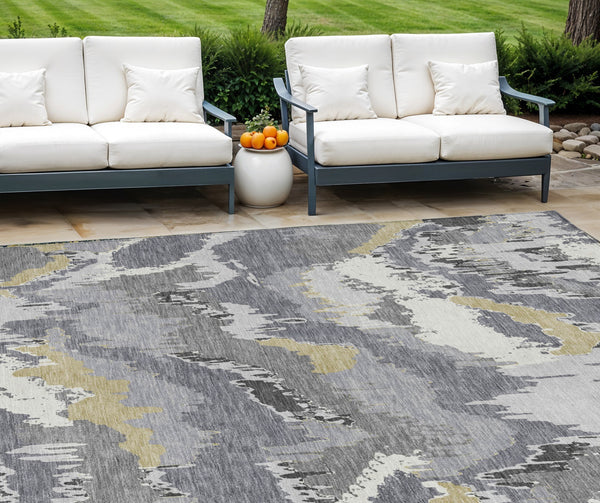 Homeroots 3' Stylish Beige Brown And Ivory Abstract Washable Area Rug For Indoor And Outdoor Spaces 8' X 10' Polyester 590181