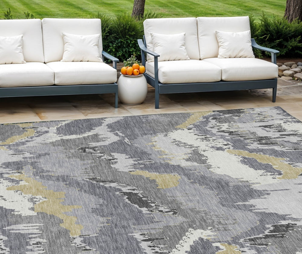 HomeRoots 9' Contemporary Gray Silver Charcoal Abstract Washable Area Rug for Indoor and Outdoor Spaces 9' X 12' 590182