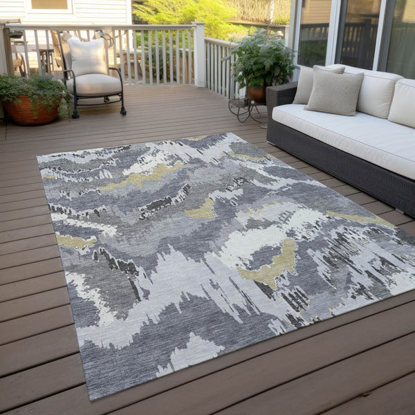 Homeroots 3' Stylish Beige Brown And Ivory Abstract Washable Area Rug For Indoor And Outdoor Spaces 9' X 12' Polyester 590182