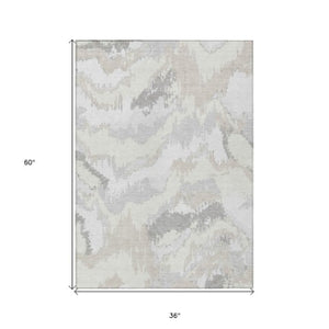 Homeroots 3' Stylish Beige Brown And Ivory Abstract Washable Area Rug For Indoor And Outdoor Spaces 3' X 5' Polyester 590184