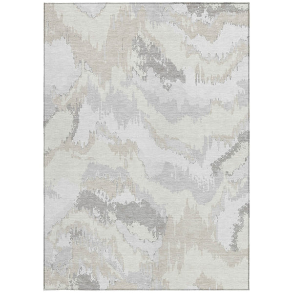 Homeroots 3' Stylish Beige Brown And Ivory Abstract Washable Area Rug For Indoor And Outdoor Spaces 5' X 8' Polyester 590185