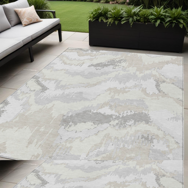 Homeroots 3' Stylish Beige Brown And Ivory Abstract Washable Area Rug For Indoor And Outdoor Spaces 5' X 8' Polyester 590185