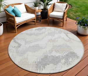 Homeroots 3' Stylish Beige Brown And Ivory Abstract Washable Area Rug For Indoor And Outdoor Spaces 8' Round Polyester 590186