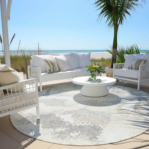 Homeroots 3' Stylish Beige Brown And Ivory Abstract Washable Area Rug For Indoor And Outdoor Spaces 8' Round Polyester 590186