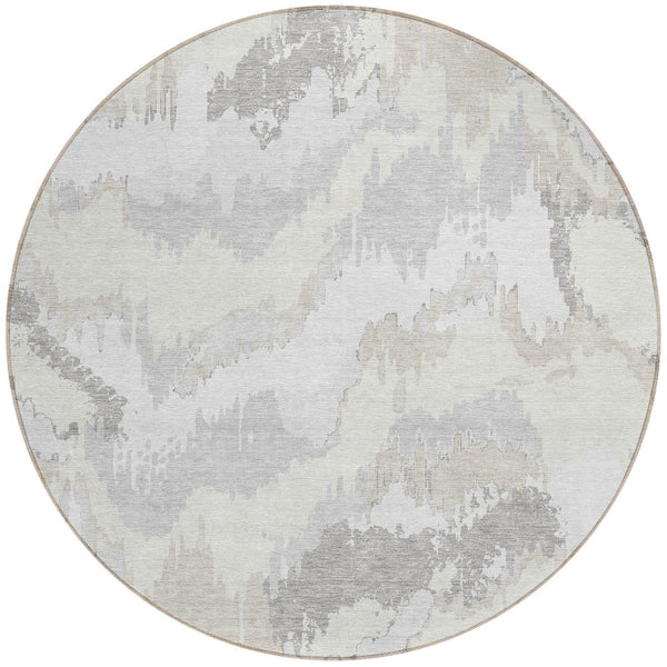 Homeroots 3' Stylish Beige Brown And Ivory Abstract Washable Area Rug For Indoor And Outdoor Spaces 8' Round Polyester 590186