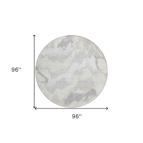 Homeroots 3' Stylish Beige Brown And Ivory Abstract Washable Area Rug For Indoor And Outdoor Spaces 8' Round Polyester 590186