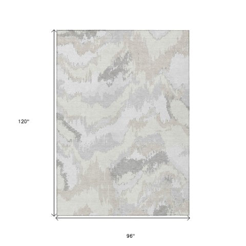 Homeroots 3' Stylish Beige Brown And Ivory Abstract Washable Area Rug For Indoor And Outdoor Spaces 8' X 10' Polyester 590187