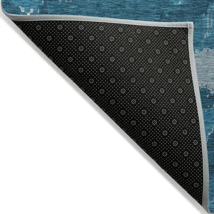HomeRoots 5' Navy and Teal Abstract Washable Area Rug - Stylish, Durable, Indoor/Outdoor Design for Any Space 5' X 8' 590191