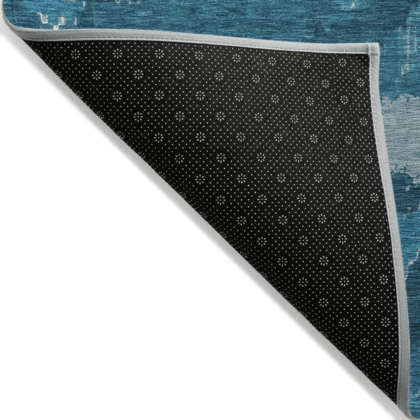 HomeRoots 5' Navy and Teal Abstract Washable Area Rug - Stylish, Durable, Indoor/Outdoor Design for Any Space 5' X 8' 590191