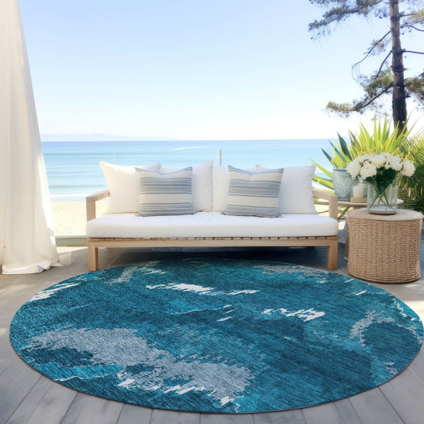 Homeroots 3' Stylish Beige Brown And Ivory Abstract Washable Area Rug For Indoor And Outdoor Spaces 8' Round Polyester 590192