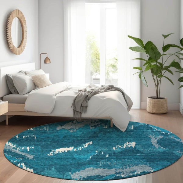 Homeroots 3' Stylish Beige Brown And Ivory Abstract Washable Area Rug For Indoor And Outdoor Spaces 8' Round Polyester 590192