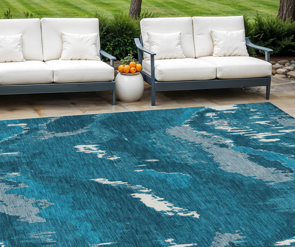 Homeroots 3' Stylish Beige Brown And Ivory Abstract Washable Area Rug For Indoor And Outdoor Spaces 8' X 10' Polyester 590193