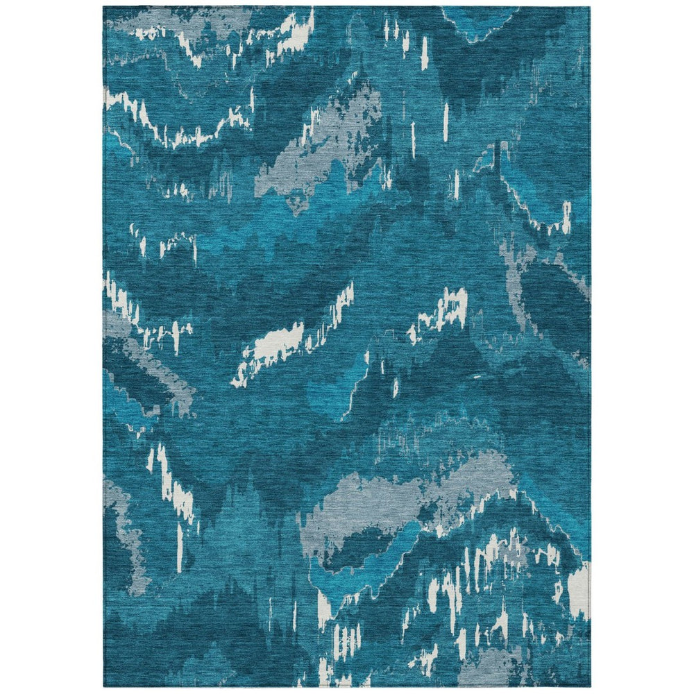 HomeRoots 9' Navy and Teal Abstract Washable Area Rug for Indoor and Outdoor Spaces – Durable, Easy Care, Stylish 9' X 12' 590194