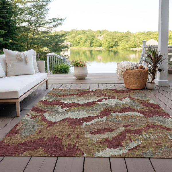Homeroots 3' Stylish Beige Brown And Ivory Abstract Washable Area Rug For Indoor And Outdoor Spaces 3' X 5' Polyester 590196