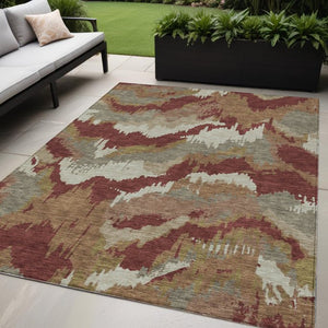 Homeroots 3' Stylish Beige Brown And Ivory Abstract Washable Area Rug For Indoor And Outdoor Spaces 5' X 8' Polyester 590197