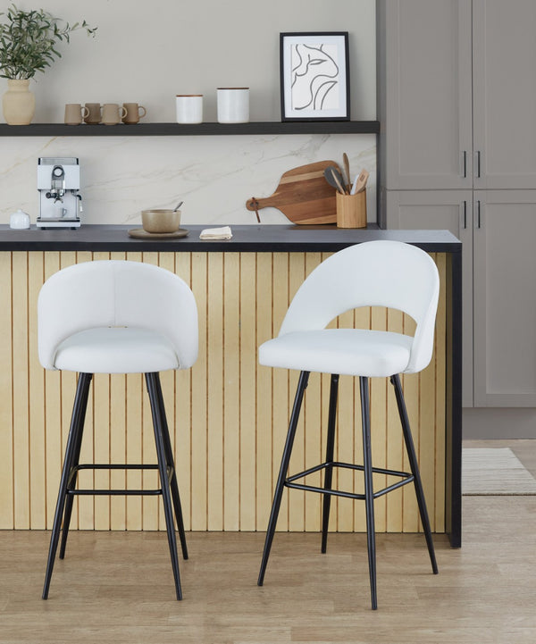 English Elm Fixed-height Metal Frame Barstools with Upholstered Seats and Geometric Footrest Set of 2 White+Black B202S01944