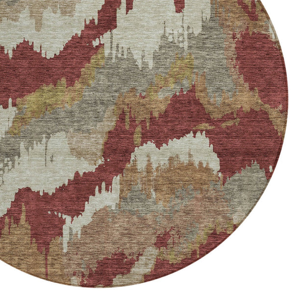 Homeroots 3' Stylish Beige Brown And Ivory Abstract Washable Area Rug For Indoor And Outdoor Spaces 8' Round Polyester 590198