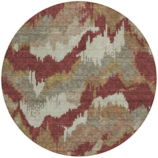 Homeroots 3' Stylish Beige Brown And Ivory Abstract Washable Area Rug For Indoor And Outdoor Spaces 8' Round Polyester 590198