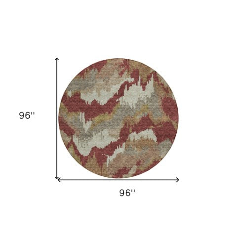 Homeroots 3' Stylish Beige Brown And Ivory Abstract Washable Area Rug For Indoor And Outdoor Spaces 8' Round Polyester 590198