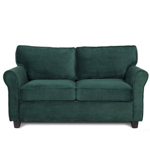 English Elm 57" Corduroy Two Seater Sofa Removable Cushions Solid Wood Frame Compact Living Room Dark Green W2715P433634