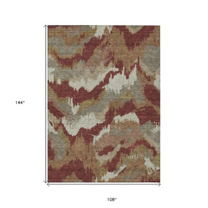 Homeroots 3' Stylish Beige Brown And Ivory Abstract Washable Area Rug For Indoor And Outdoor Spaces 9' X 12' Polyester 590200