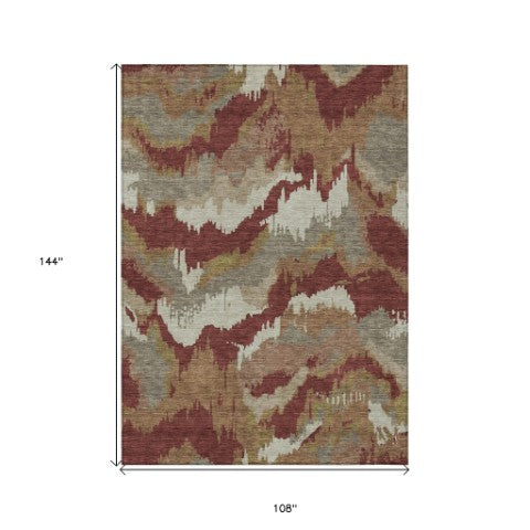 Homeroots 3' Stylish Beige Brown And Ivory Abstract Washable Area Rug For Indoor And Outdoor Spaces 9' X 12' Polyester 590200