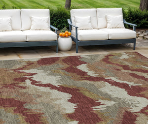 Homeroots 3' Stylish Beige Brown And Ivory Abstract Washable Area Rug For Indoor And Outdoor Spaces 9' X 12' Polyester 590200