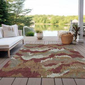 Homeroots 3' Stylish Beige Brown And Ivory Abstract Washable Area Rug For Indoor And Outdoor Spaces 10' X 14' Polyester 590201