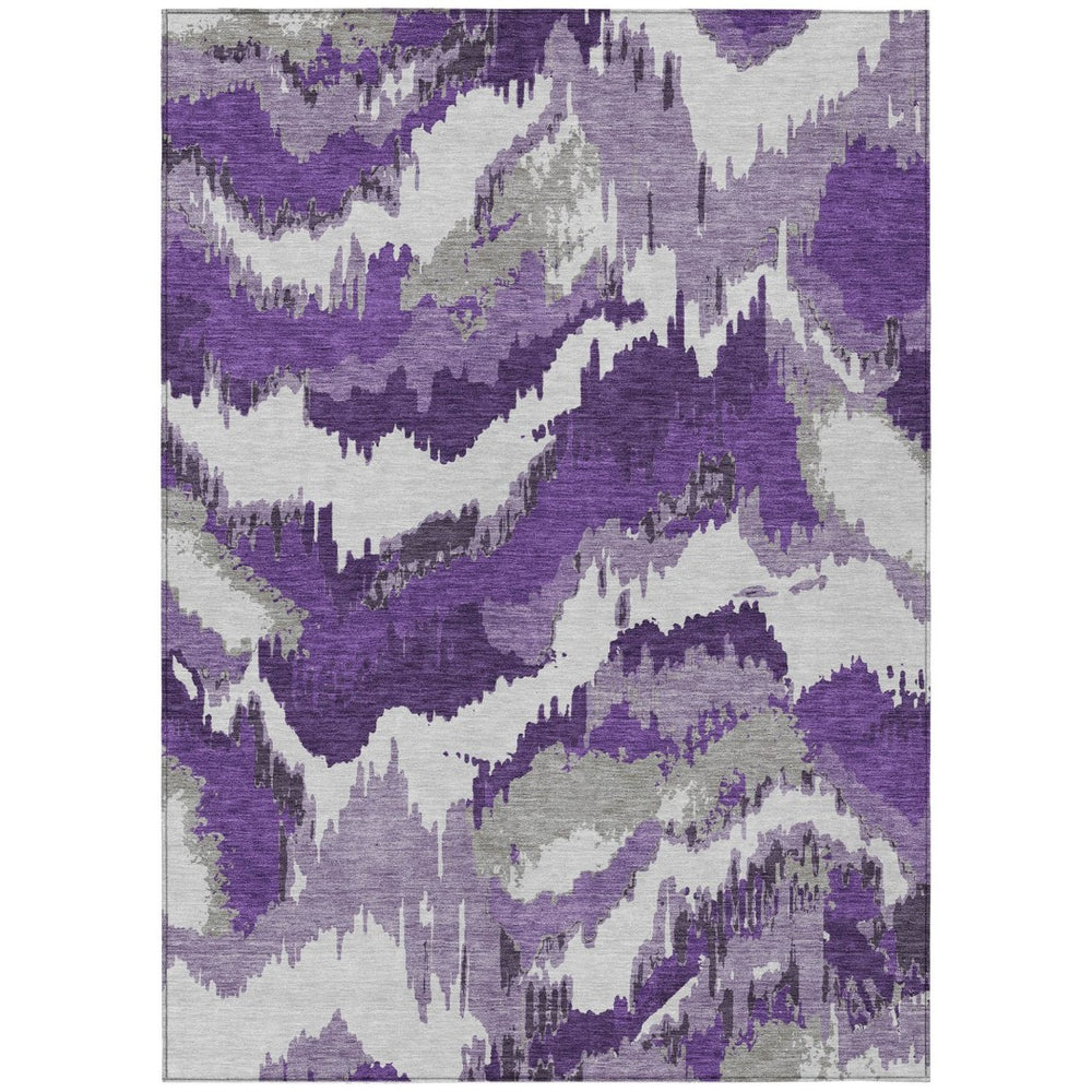 HomeRoots 5' Abstract Purple Lavender and Gray Washable Area Rug for Indoor and Outdoor High-Traffic Use 5' X 8' 590203