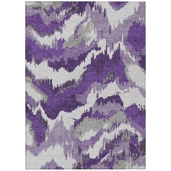 HomeRoots 5' Abstract Purple Lavender and Gray Washable Area Rug for Indoor and Outdoor High-Traffic Use 5' X 8' 590203
