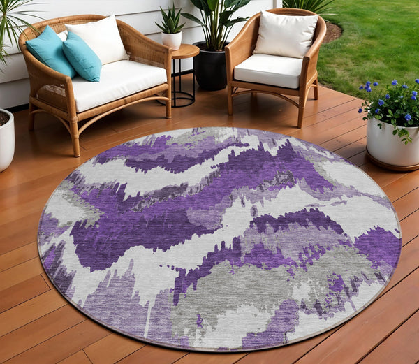 Homeroots 3' Stylish Beige Brown And Ivory Abstract Washable Area Rug For Indoor And Outdoor Spaces 8' Round Polyester 590204