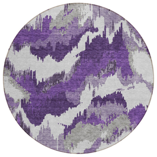 HomeRoots 5' Abstract Purple Lavender and Gray Washable Area Rug for Indoor and Outdoor High-Traffic Use 8' Round 590204