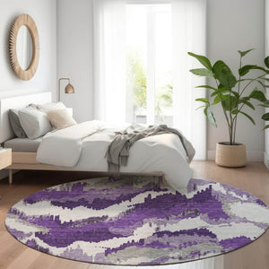 Homeroots 3' Stylish Beige Brown And Ivory Abstract Washable Area Rug For Indoor And Outdoor Spaces 8' Round Polyester 590204