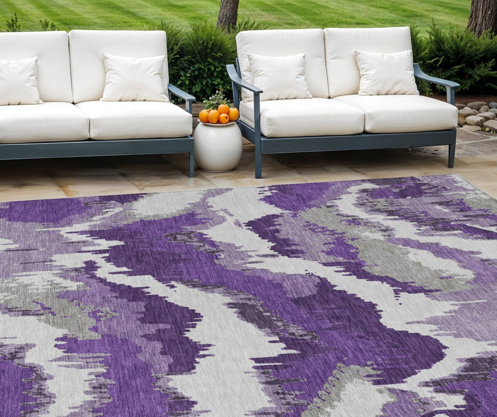 HomeRoots 9' Stylish Purple Lavender and Gray Abstract Washable Area Rug for Indoor and Outdoor Spaces 9' X 12' 590206