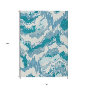 Homeroots 3' Stylish Beige Brown And Ivory Abstract Washable Area Rug For Indoor And Outdoor Spaces 3' X 5' Polyester 590208