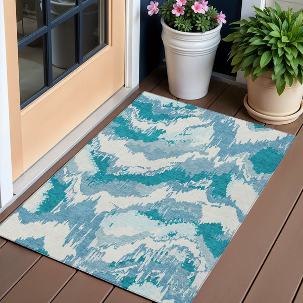 Homeroots 3' Stylish Beige Brown And Ivory Abstract Washable Area Rug For Indoor And Outdoor Spaces 3' X 5' Polyester 590208