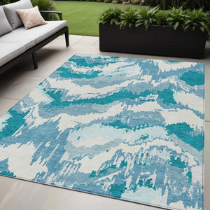 Homeroots 3' Stylish Beige Brown And Ivory Abstract Washable Area Rug For Indoor And Outdoor Spaces 5' X 8' Polyester 590209