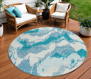 Homeroots 3' Stylish Beige Brown And Ivory Abstract Washable Area Rug For Indoor And Outdoor Spaces 8' Round Polyester 590210