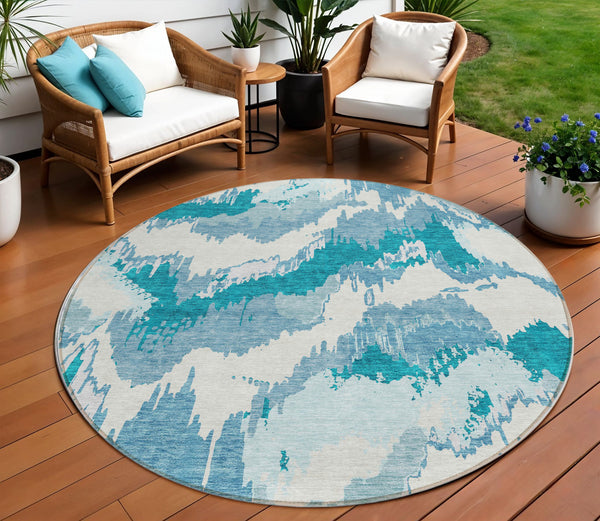 Homeroots 3' Stylish Beige Brown And Ivory Abstract Washable Area Rug For Indoor And Outdoor Spaces 8' Round Polyester 590210