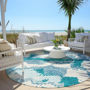 Homeroots 3' Stylish Beige Brown And Ivory Abstract Washable Area Rug For Indoor And Outdoor Spaces 8' Round Polyester 590210